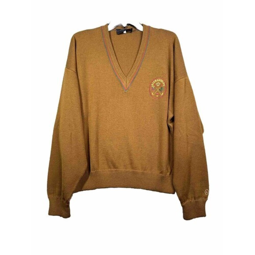 Alexander’s Mens Pullover Sweater Brown V Neck Vintage Made In Italy Large  Wool